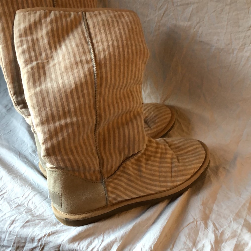 UGG Australia tan striped canvas & leather boots girls size 5 - Picture 3 of 5
